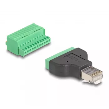 Adaptador DeLOCK RJ50 macho para barra de terminais com botão de pressão, barra de terminais de 11 pinos