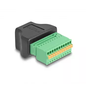 Adaptador DeLOCK RJ50 fêmea para barra de terminais com botão de pressão, barra de terminais de 11 pinos