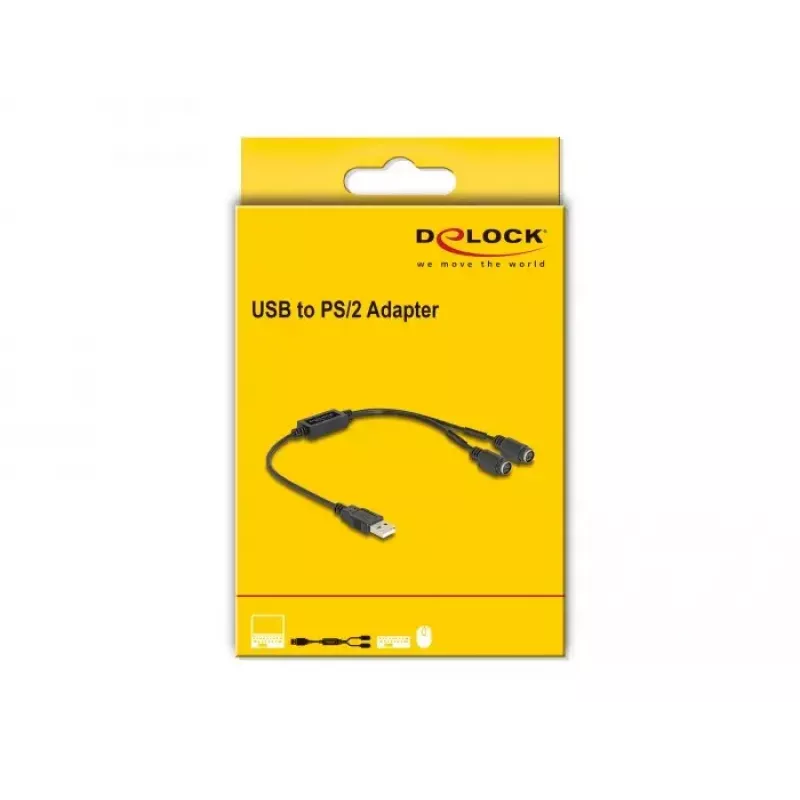 Cabo DeLOCK 61061 PS/2 0,43 m 2x 6 pinos Mini-DIN USB A preto