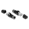 Adaptador M12 codificação D DELOCK 4 pinos conector fêmea para RJ45 macho, contactos dourados, preto