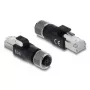 Adaptador M12 codificação D DELOCK 4 pinos conector fêmea para RJ45 macho, contactos dourados, preto