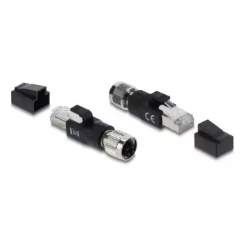 Adaptador M12 codificação X 8 pinos conector fêmea para RJ45 macho, DELOCK 90834, contactos dourados, preto