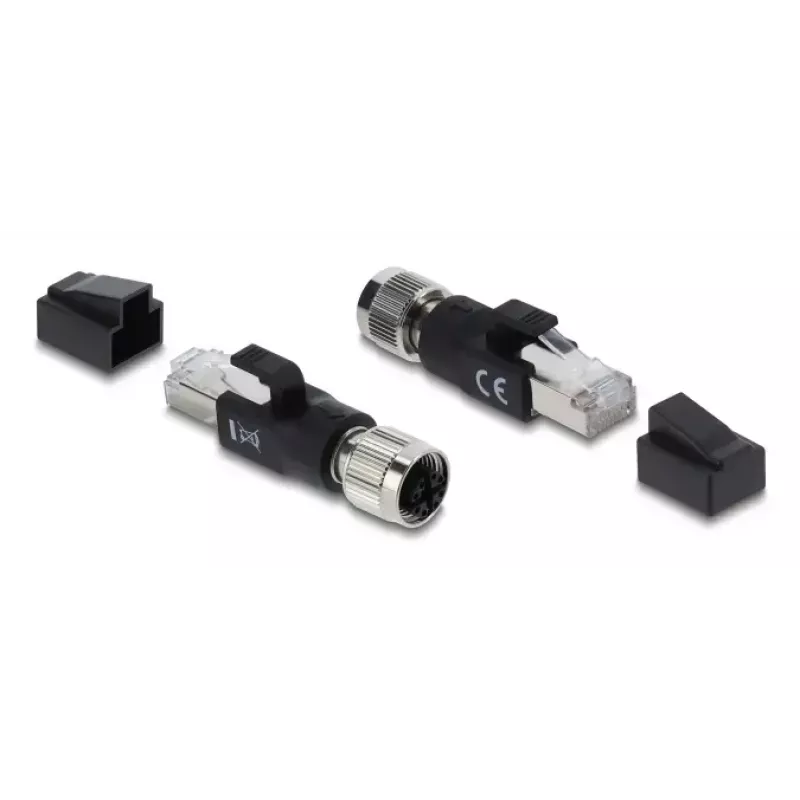 Adaptador M12 codificação X 8 pinos conector fêmea para RJ45 macho, DELOCK 90834, contactos dourados, preto