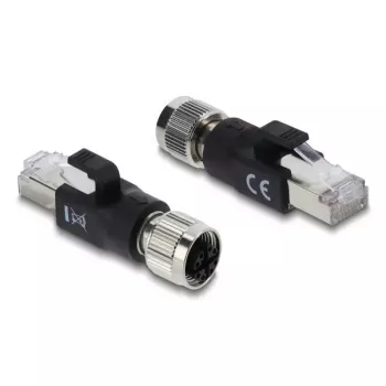 Adaptador M12 codificação X 8 pinos conector fêmea para RJ45 macho, DELOCK 90834, contactos dourados, preto