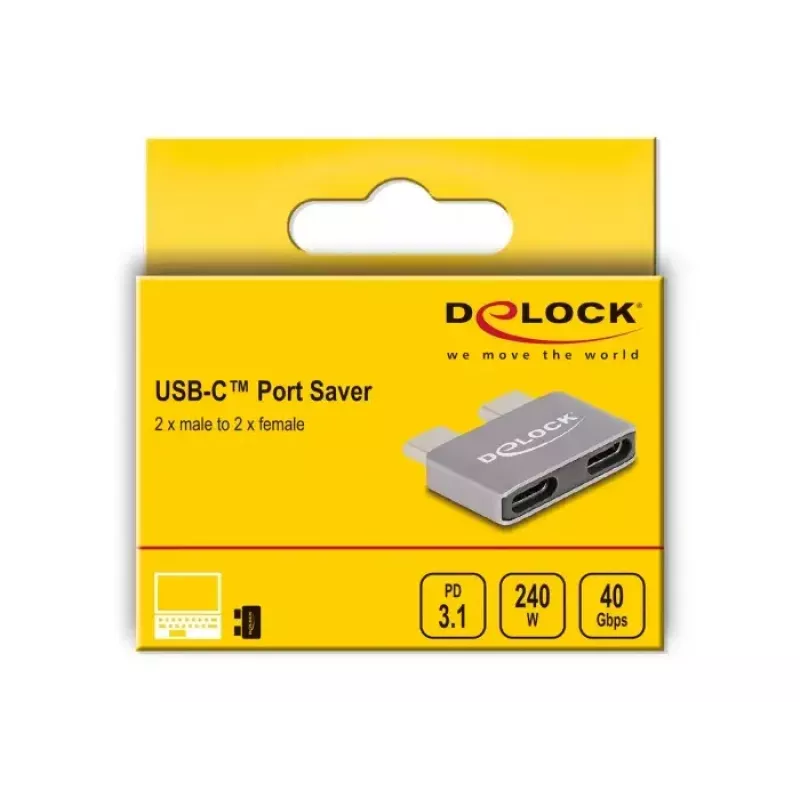 Adaptador DeLOCK USB 40 Gbps USB Type-C 2 x macho para 2 x fêmea Portsaver metal