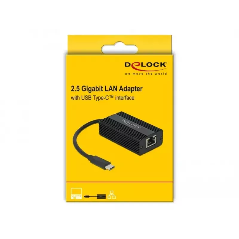 DeLOCK 65990 adaptador USB Type-C para LAN de 2,5 Gigabit, preto