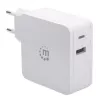 Carregador de parede/fonte de alimentação Manhattan (Euro 2 polos), conectores USB-C e USB-A, saída USB-C: 45W / 3A, saída USB-A: 2,4A, branco, três anos de garantia, caixa