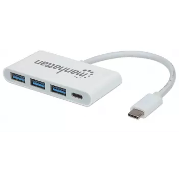Dock/Hub USB-C Manhattan, conectores (x4): USB-A (x3) e USB-C, 5 Gbit/s (USB 3.2 Gen1 também conhecido como USB 3.0), com Power Delivery (60W) para o conector USB-C (nota: fonte de alimentação USB-C e cabo USB-C adicionais necessários), universal para todos os dispositivos, SuperSpeed USB, 3 anos de garantia