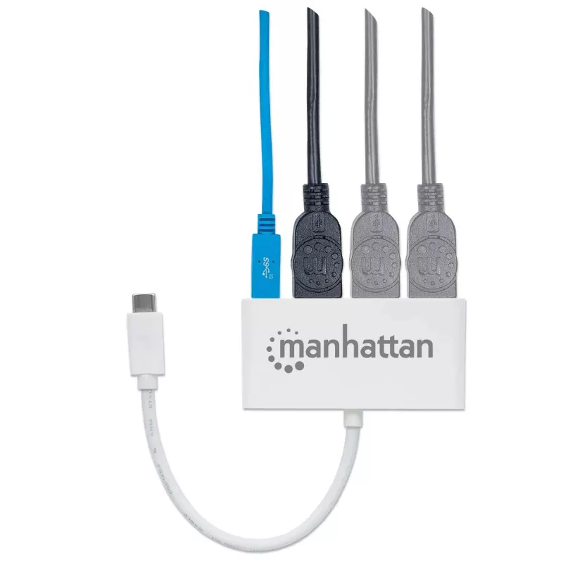 Manhattan 163552 hub USB 3.0, 4 portas (3x USB-A, 1x USB-C), com porta USB-C Power Delivery