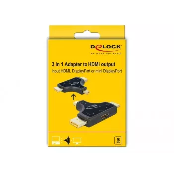 DeLOCK 64059 adaptador de monitor 3 em 1, entrada HDMI / DisplayPort / mini DisplayPort para saída HDMI, 4K 60 Hz, preto
