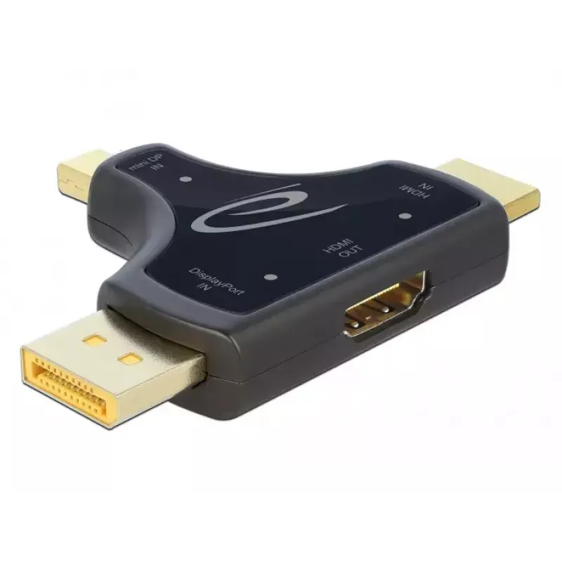 DeLOCK 64059 adaptador de monitor 3 em 1, entrada HDMI / DisplayPort / mini DisplayPort para saída HDMI, 4K 60 Hz, preto