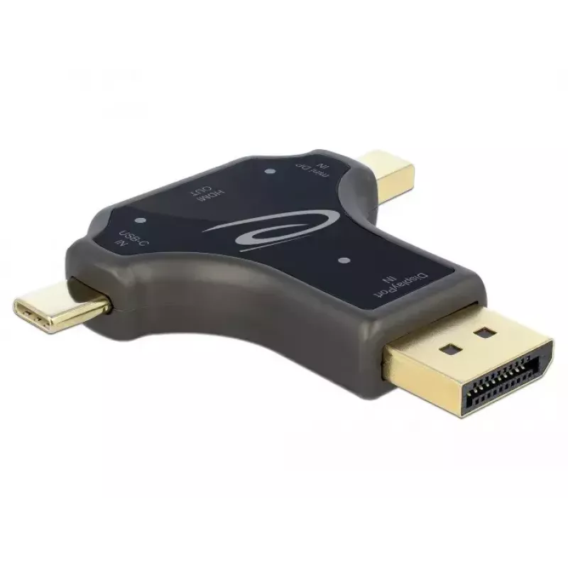 DeLOCK 64060 adaptador de monitor 3 em 1, entrada USB-C / DisplayPort / mini DisplayPort para saída HDMI, 4K 60 Hz, preto