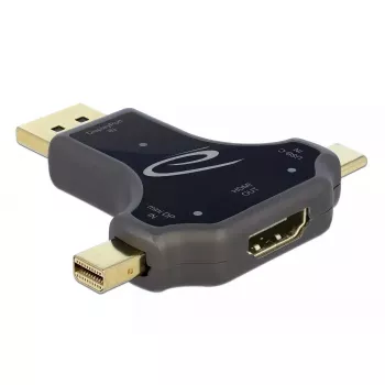 DeLOCK 64060 adaptador de monitor 3 em 1, entrada USB-C / DisplayPort / mini DisplayPort para saída HDMI, 4K 60 Hz, preto