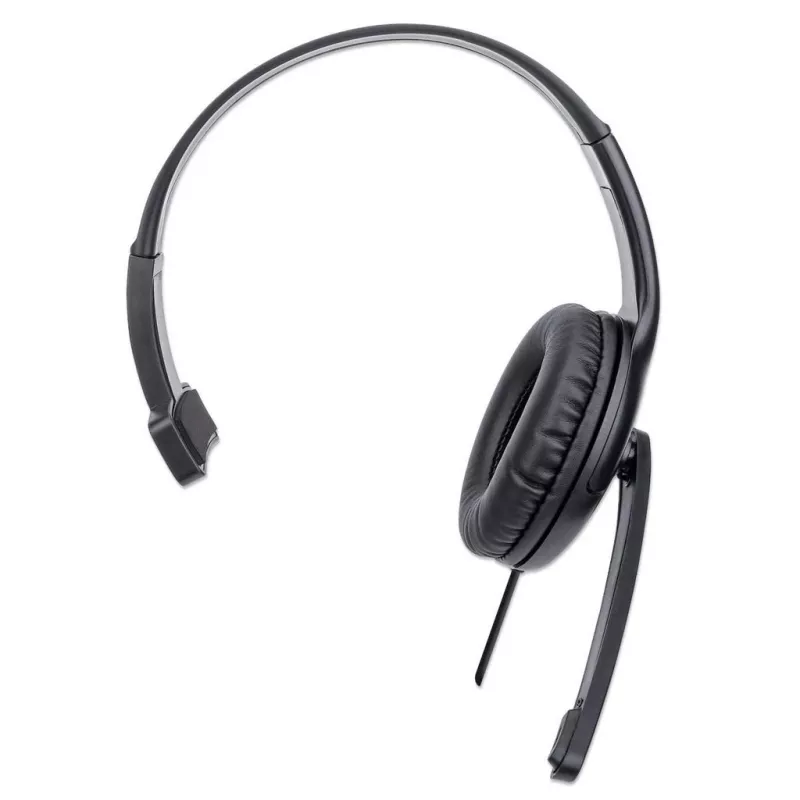 Headset over-ear mono Manhattan (USB), braço do microfone (acolchoado), embalagem de retalho, arco de cabeça ajustável, telecomando no cabo, almofadas auriculares, USB-A para áudio e microfone, cabo 1,5 m, três anos de garantia