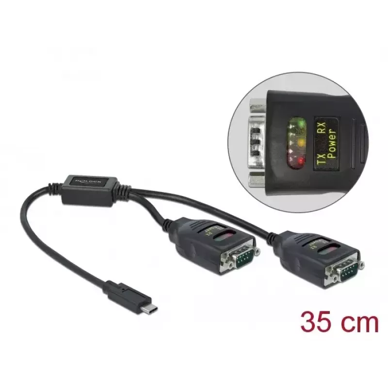 Cabo série DeLOCK 90494 USB Type-C RS-232 DB9 preto 0,35 m