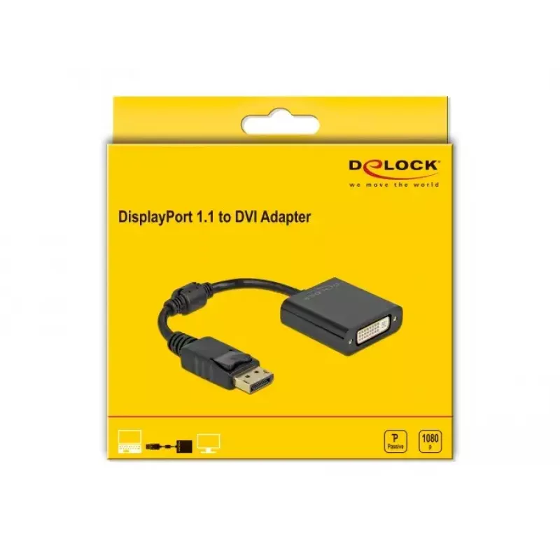 Adaptador DisplayPort 1.1 ficha para conector fêmea DVI passivo preto DeLOCK 61008