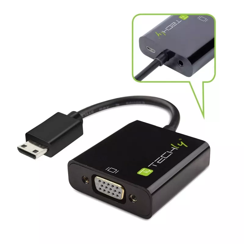 Techly IDATA HDMI-VGA4 adaptador de Mini HDMI (Tipo C) para VGA, macho/fêmea