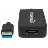 Cabo adaptador Manhattan USB-A para HDMI, 60 cm, ficha para conector fêmea, 5 Gbit/s (USB 3.2 Gen1, também conhecido como USB 3.0), 2560x1440 @ 32 bits de cor, vídeo Full-HD 1080p@16:9, preto, blister