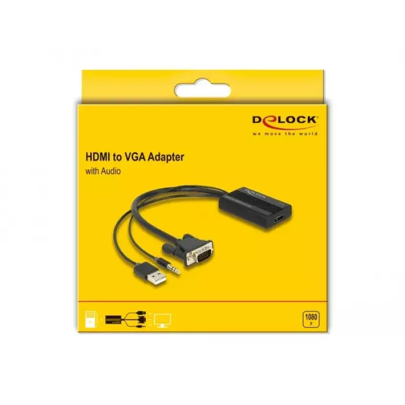 Adaptador DeLOCK HDMI para VGA com áudio 25 cm HDMI Type-A VGA D-Sub