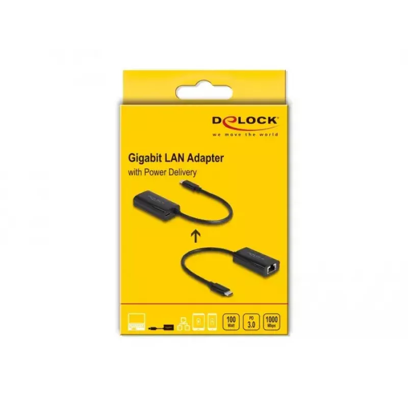 Adaptador de género de cabo DeLOCK 61026 USB-C para RJ45 preto