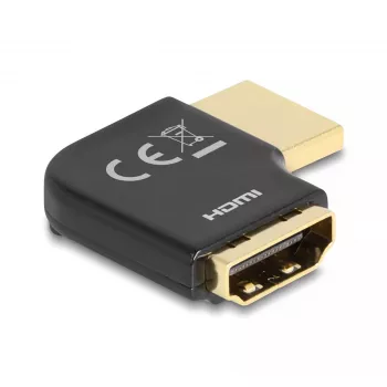 Adaptador HDMI DeLOCK ficha para conector fêmea 90° inclinado para a esquerda 8K 60 Hz metal