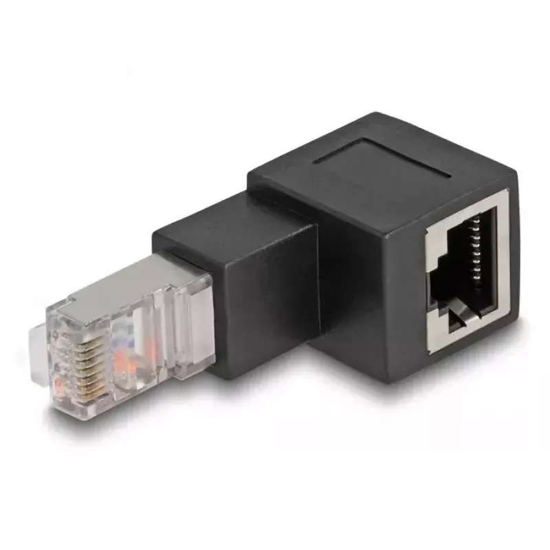 Adaptador DeLOCK ficha RJ45 para conector fêmea RJ45 Cat.6A 90° inclinado para baixo