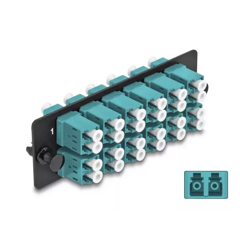 Painel adaptador de fibra ótica DeLOCK LC Duplex OM4 12 portas aqua