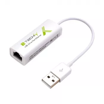 Conversor Techly USB2.0 para Fast Ethernet 10/100 Mbit/s, com fios, USB, Ethernet, 100 Mbit/s, branco