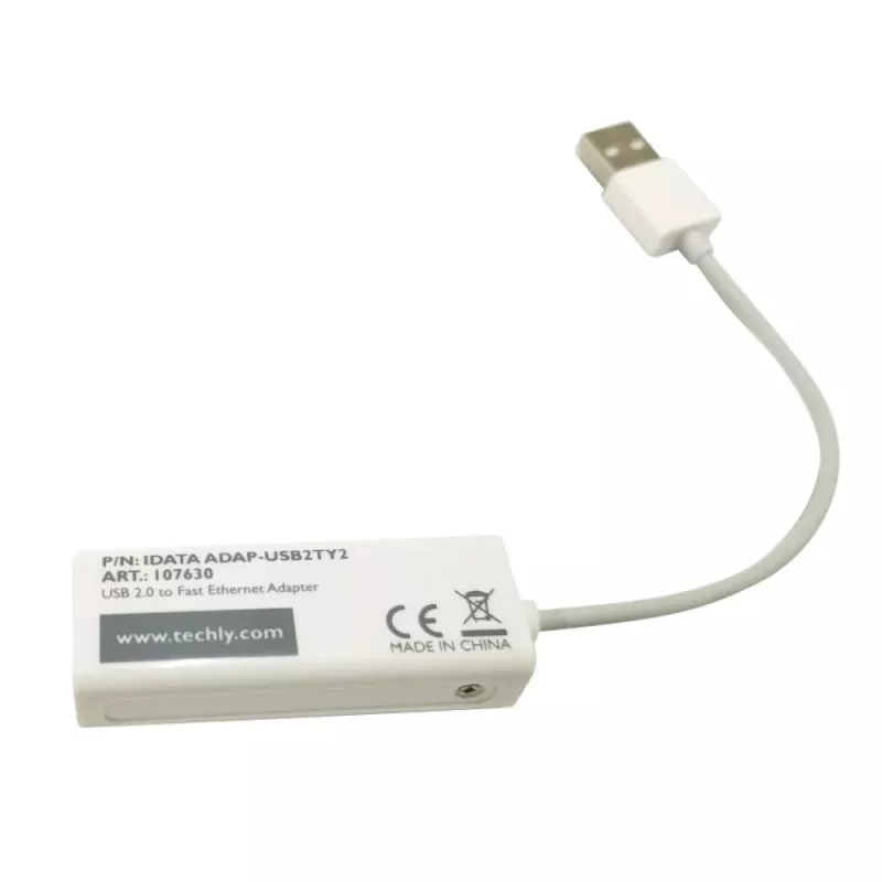 Conversor Techly USB2.0 para Fast Ethernet 10/100 Mbit/s, com fios, USB, Ethernet, 100 Mbit/s, branco
