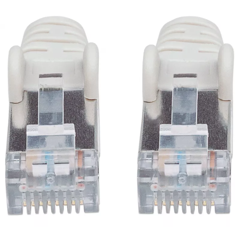 Cabo de rede patch Intellinet, Cat6A, 10 m, cinzento, cobre, S/FTP, LSOH / LSZH, PVC, RJ45, contactos banhados a ouro, proteção da patilha, moldado, garantia vitalícia