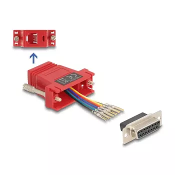 Conjunto de montagem DELOCK D-Sub 15 pinos fêmea para RJ12 fêmea, vermelho