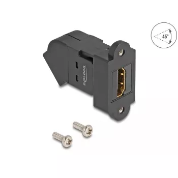 Módulo de painel HDMI DeLOCK fêmea para fêmea angular 45° 8K 60 Hz preto