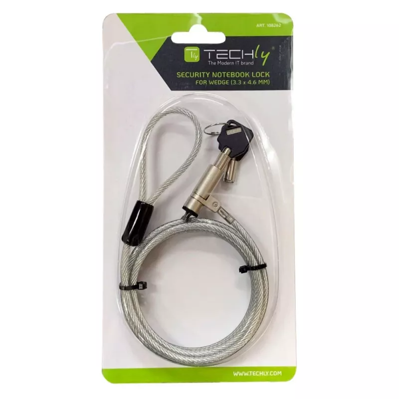 Sistema de segurança Techly Wedge-Lock fechadura para cabo de portátil 1,8 m
