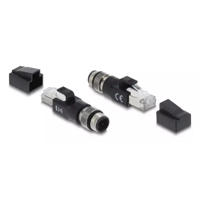 Adaptador M12 codificado D de 4 pinos (macho) para ficha RJ45, DELOCK 90831, contactos dourados, preto