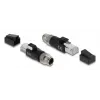 Adaptador DELOCK M12 codificado X de 8 pinos macho para ficha RJ45, contactos dourados, preto