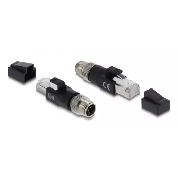 Adaptador DELOCK M12 codificado X de 8 pinos macho para ficha RJ45, contactos dourados, preto