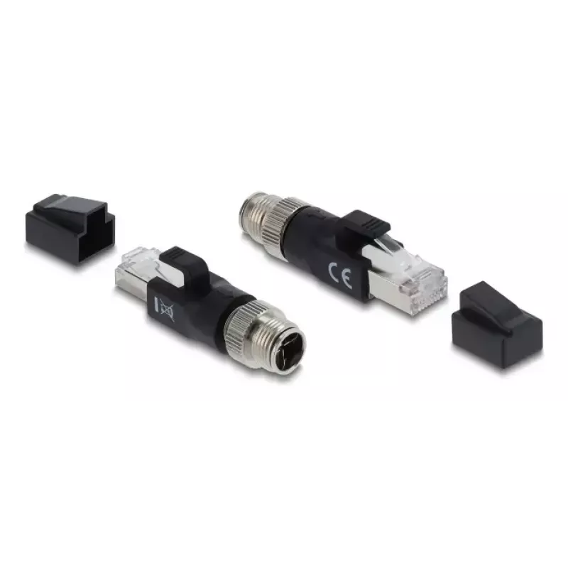 Adaptador DELOCK M12 codificado X de 8 pinos macho para ficha RJ45, contactos dourados, preto