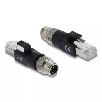 Adaptador DELOCK M12 codificado X de 8 pinos macho para ficha RJ45, contactos dourados, preto