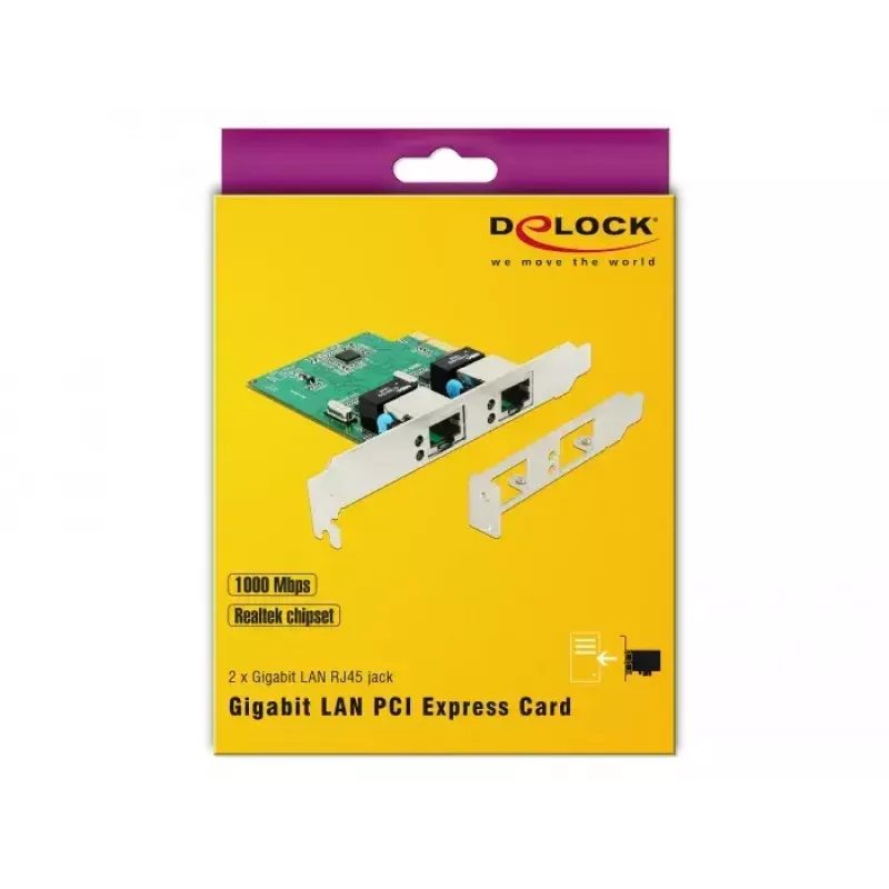 DeLOCK 89999 placa PCI Express x1 Dual Gigabit LAN, 2x RJ45, RTL8111