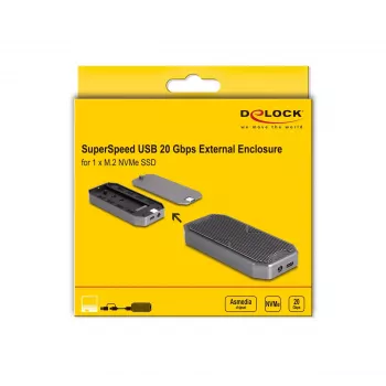 Caixa para SSD DeLOCK 42015 cinzento M.2 20 Gbit/s USB Type-C