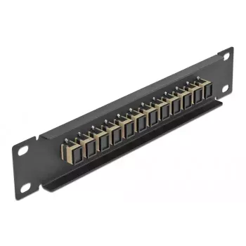 Patch panel de fibra ótica DeLOCK 10 polegadas 12 portas SC simplex bege 1U preto