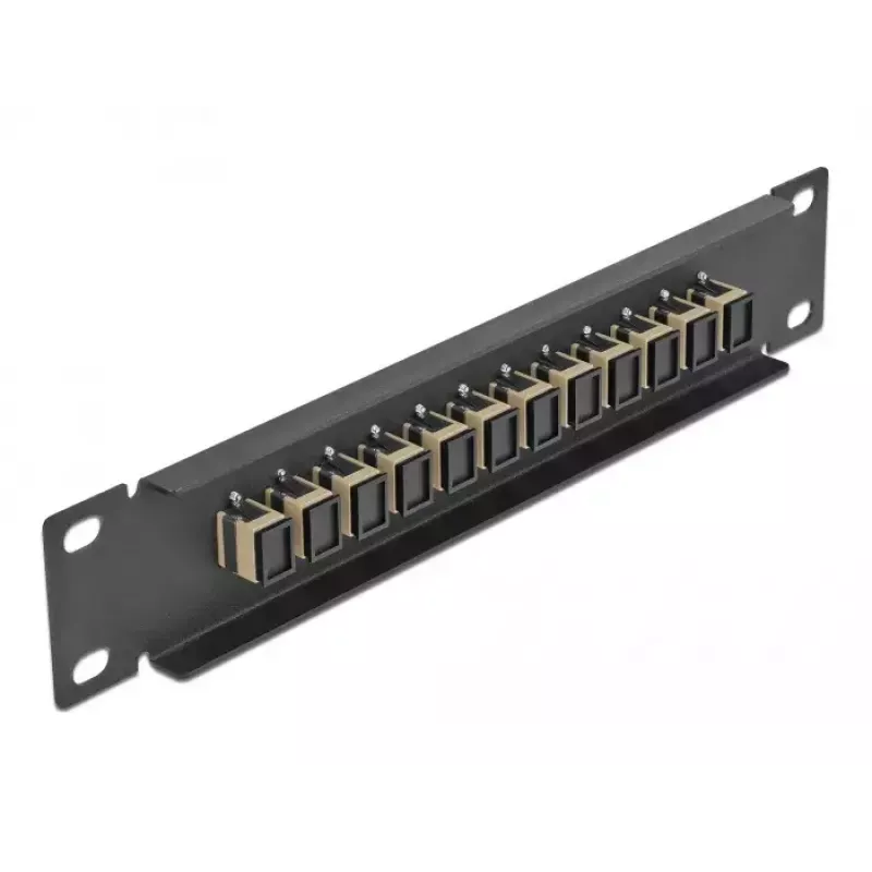 Patch panel de fibra ótica DeLOCK 10 polegadas 12 portas SC simplex bege 1U preto