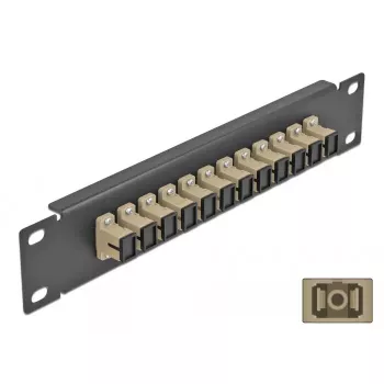 Patch panel de fibra ótica DeLOCK 10 polegadas 12 portas SC simplex bege 1U preto