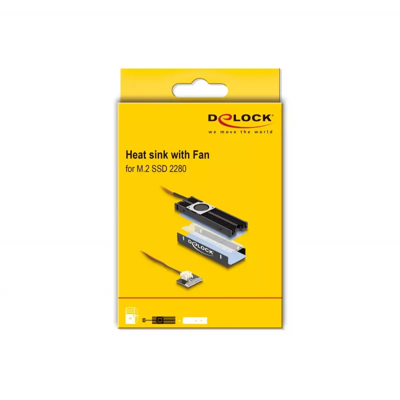 Dissipador de calor DeLOCK com ventoinha para M.2 SSD 2280 preto alumínio