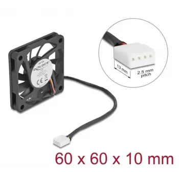 Ventoinha para caixa de computador DELOCK 6 cm (60x60x10 mm), 12 V, rolamento de esferas, preto, modelo 67294