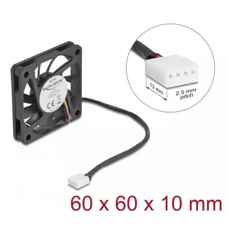 Ventoinha para caixa de computador DELOCK 6 cm (60x60x10 mm), 12 V, rolamento de esferas, preto, modelo 67294