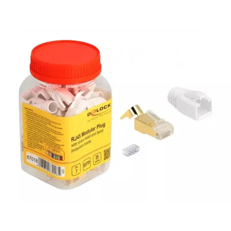 Cabo de rede DeLOCK fichas modulares RJ45 conjunto de 25 unid. Cat.7 dourado branco