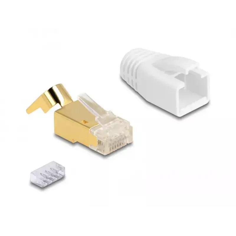 Cabo de rede DeLOCK fichas modulares RJ45 conjunto de 25 unid. Cat.7 dourado branco