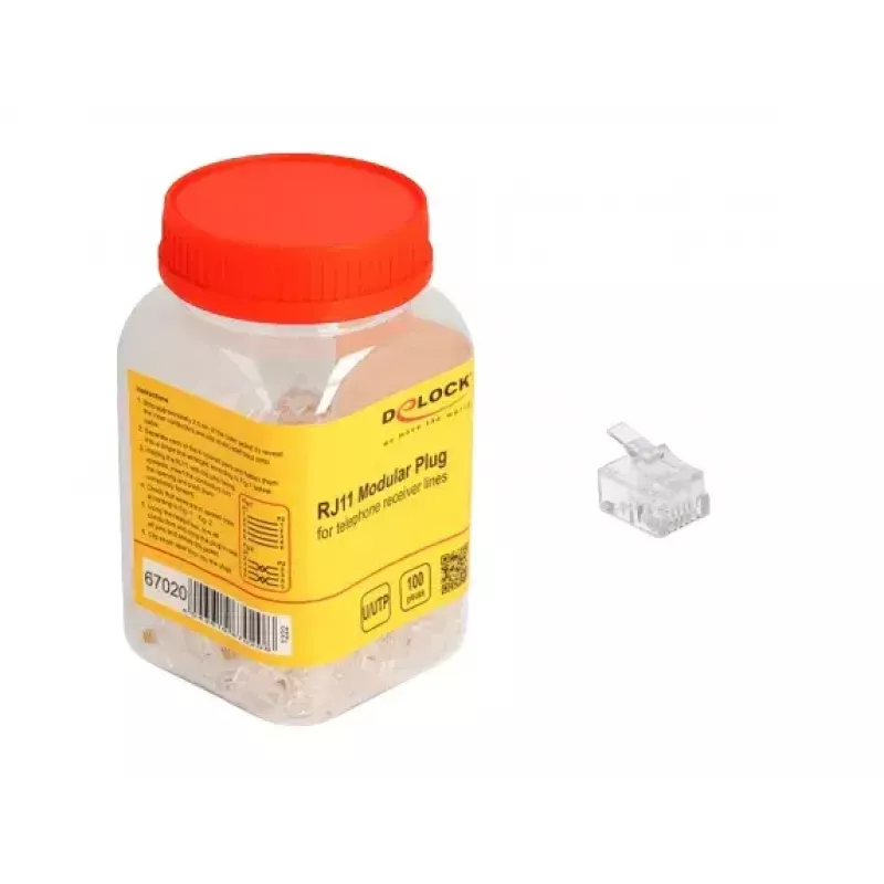 Fichas modulares RJ11 DeLOCK 100 unid. transparente policarbonato