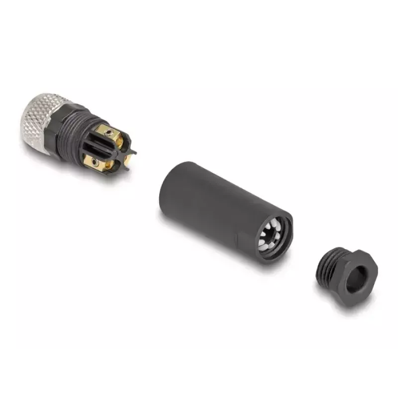 Conector DeLOCK M8 codificação A 3 pinos fêmea ligação por parafuso